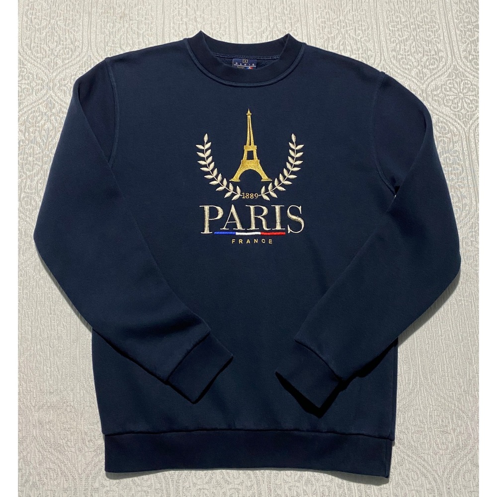 Vintage Tour DOr Paris France Crewneck Sweatshirt Navy Eiffel Tower Europe